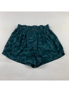Madewell Dark Green Tropicale Floral Linen-Blend Pull-On Paperbag Shorts S